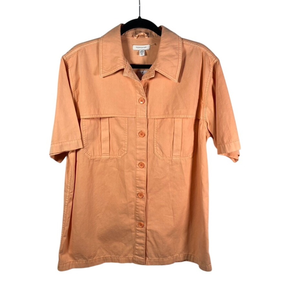 TOPSHOP Womens Short Sleeve Button Up Shirt Orange UK M EUR 40-42 US 8-10 Cotton